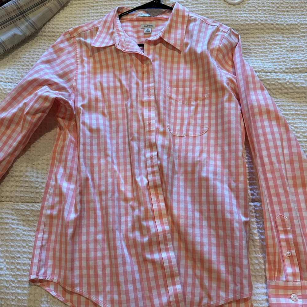 L.L. Bean Pink and White Button Down Shirt